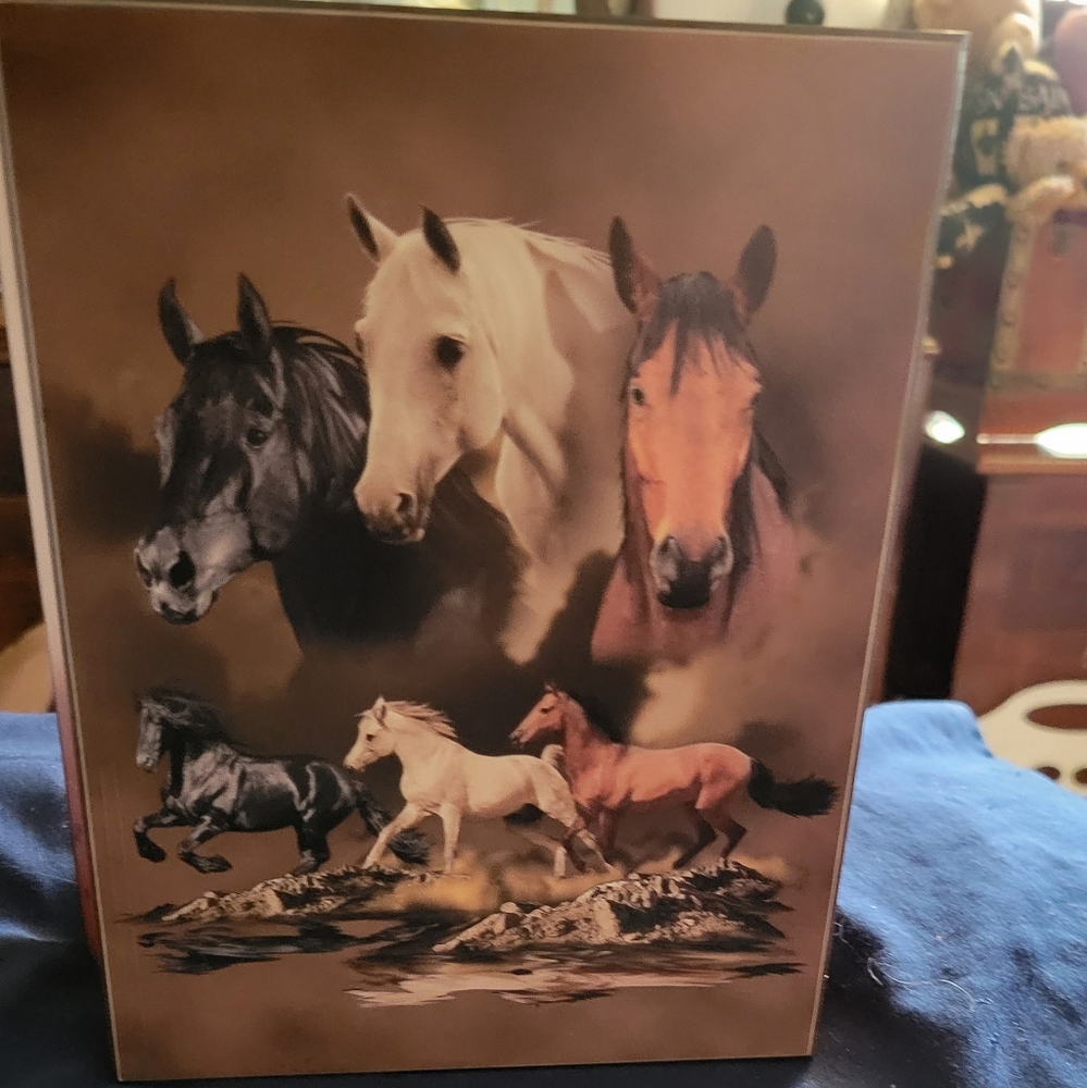 Wooden Jewelry Box with Horses on top